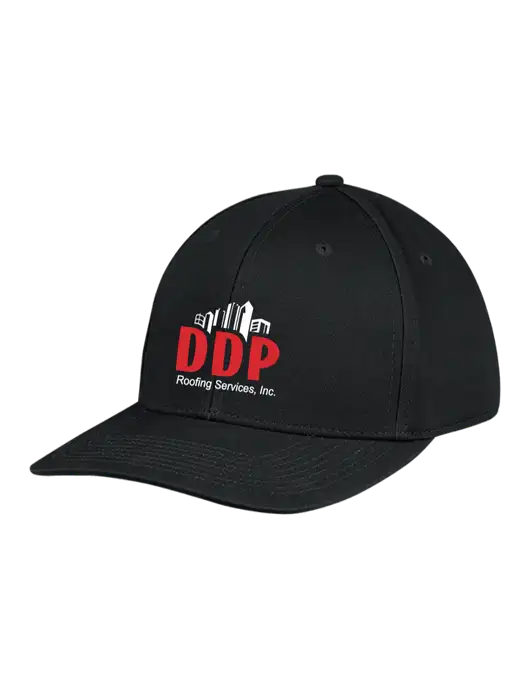 Premium Modern Structured Twill Black Snapback Cap w/DDP Roofing Services Logo