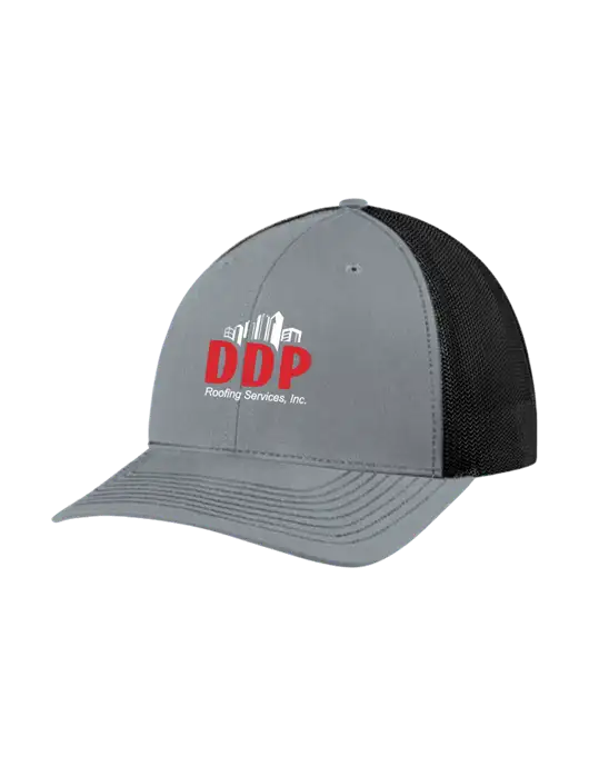 Richardson Adjustable Snapback Original 112 Trucker Cap Heather Grey w/Black Mesh w/DDP Roofing Services Logo