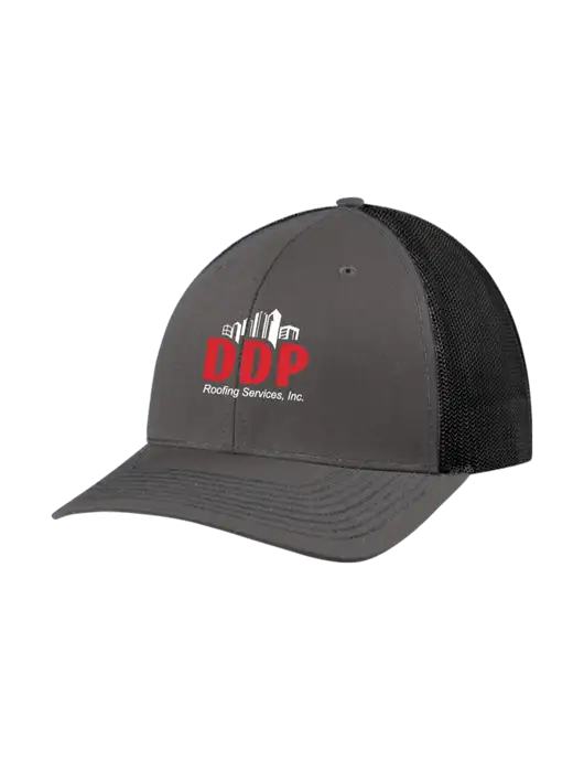 Richardson Adjustable Snapback Original 112 Trucker Cap Dark Grey w/Black Mesh w/DDP Roofing Services Logo