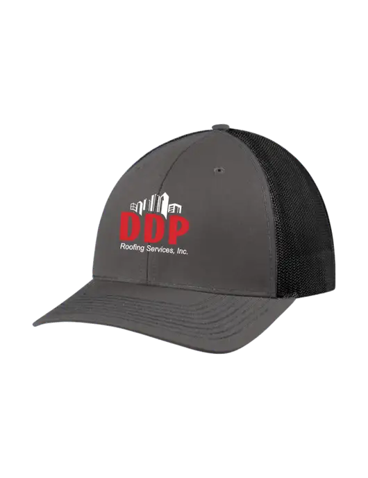 Richardson Adjustable Snapback Original 112 Trucker Cap Dark Grey w/Black Mesh w/DDP Roofing Services Logo