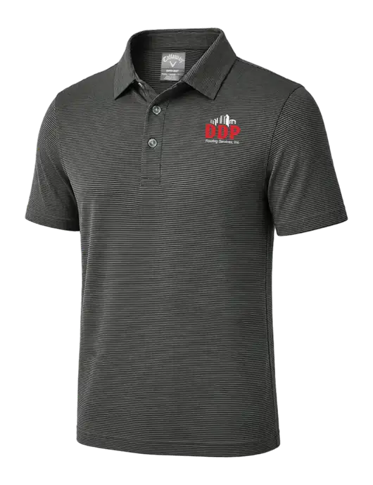 Callaway Black Fine Line Stripe Polo w/DDP Roofing Services Logo