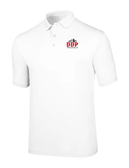 Callaway Opti-Dri White Chev Polo w/DDP Roofing Services Logo