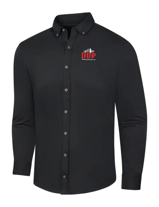 OGIO Blacktop Modern Code Stretch Button-Up Shirt w/DDP Roofing Services Logo