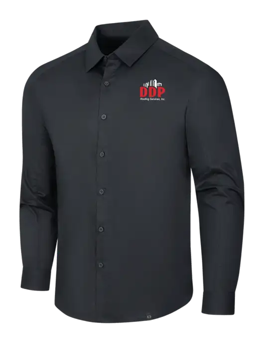 OGIO Black Commuter Woven Shirt w/DDP Roofing Services Logo