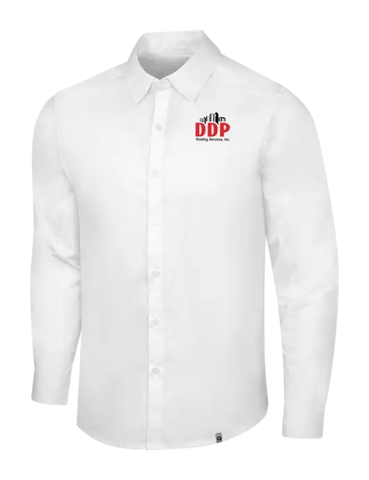 OGIO White Commuter Woven Shirt w/DDP Roofing Services Logo