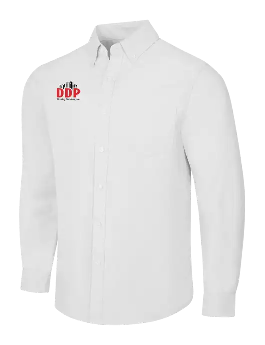 White SuperPro Oxford Shirt w/DDP Roofing Services Logo