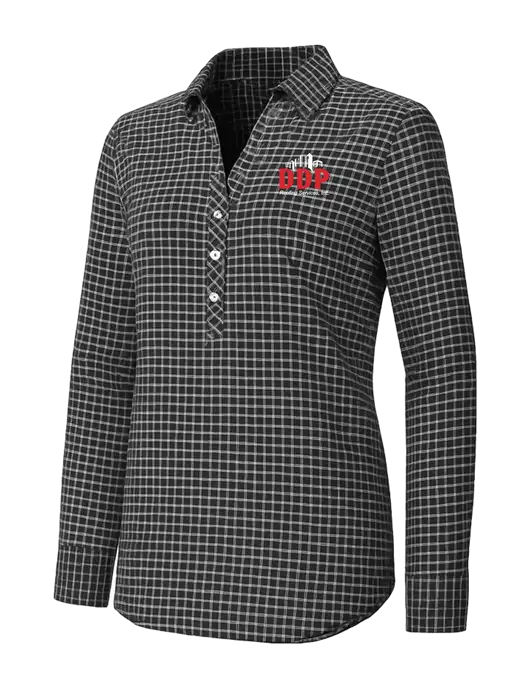 Womens Dark Grey/White City Stretch Shirt w/DDP Roofing Services Logo