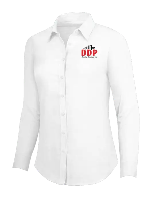 White Womens SuperPro Oxford Shirt w/DDP Roofing Services Logo