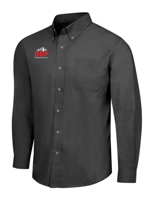 Soft Black Crosshatch Easy Care Shirt w/DDP Roofing Services Logo