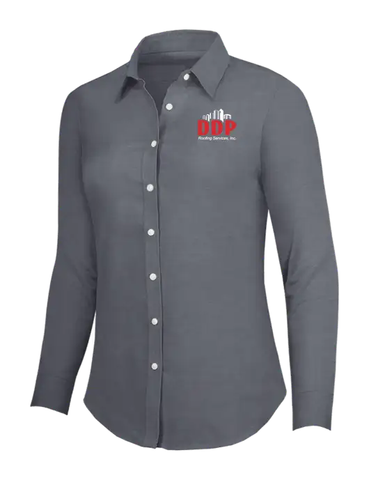 Dark Grey Womens SuperPro Oxford Shirt w/DDP Roofing Services Logo