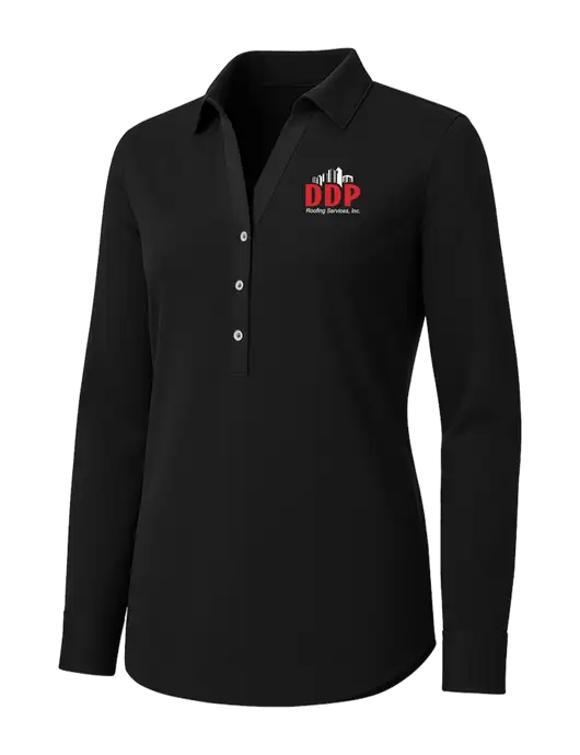 Womens Black City Stretch Shirt w/DDP Roofing Services Logo