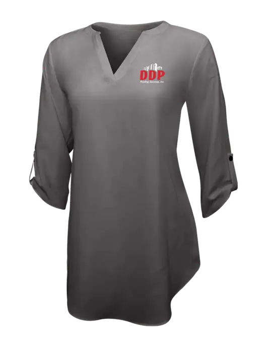 Dark Grey Womens 3/4 Sleeve Tunic Blouse w/DDP Roofing Services Logo