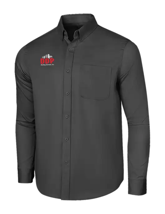 Long Sleeve Dark Grey Superpro React Twill Shirt w/DDP Roofing Services Logo
