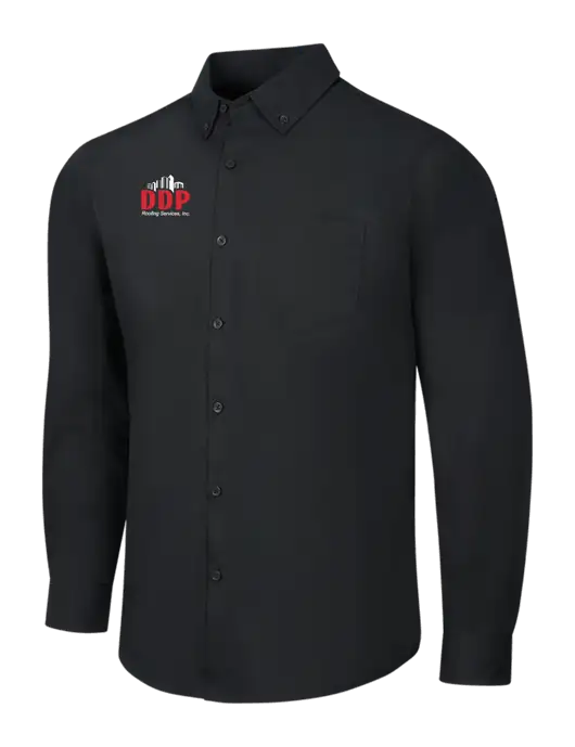 Black Long Sleeve Carefree Poplin Shirt w/DDP Roofing Services Logo