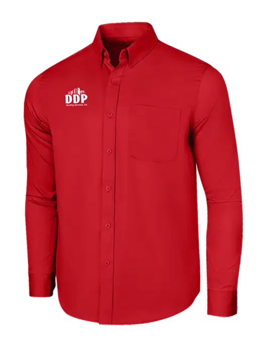 Long Sleeve Red Superpro React Twill Shirt w/DDP Roofing Services Logo
