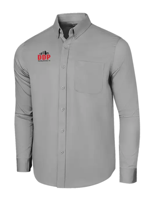 Long Sleeve Light Grey Superpro React Twill Shirt w/DDP Roofing Services Logo