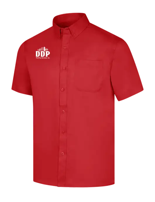 Short Sleeve Red Superpro React Twill Shirt w/DDP Roofing Services Logo