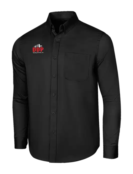 Long Sleeve Deep Black Superpro React Twill Shirt w/DDP Roofing Services Logo