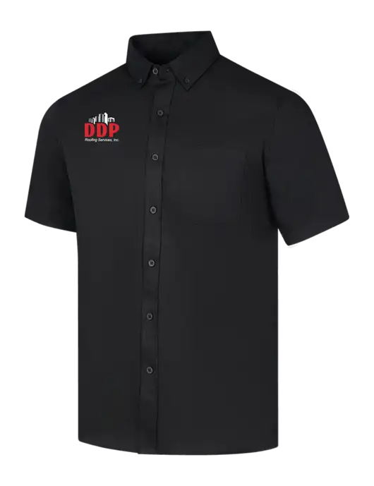 Short Sleeve Deep Black Superpro React Twill Shirt w/DDP Roofing Services Logo