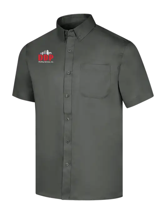 Short Sleeve Dark Grey Superpro React Twill Shirt w/DDP Roofing Services Logo