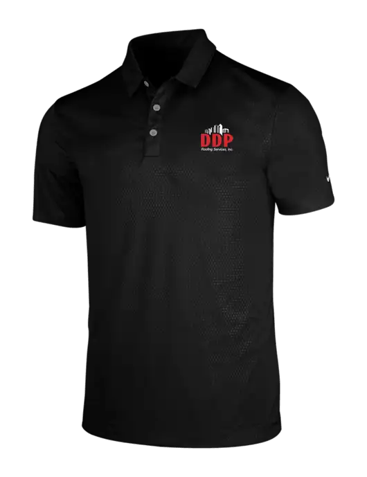 NIKE Black Dri-Fit Embossed Tri-Blade Polo w/DDP Roofing Services Logo