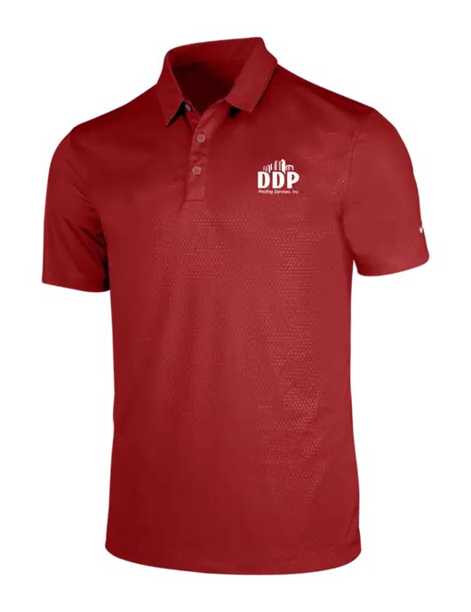 NIKE Red Dri-Fit Embossed Tri-Blade Polo w/DDP Roofing Services Logo