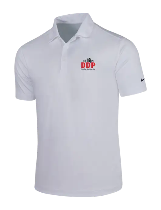 NIKE White Dri-Fit Vertical Mesh Polo w/DDP Roofing Services Logo