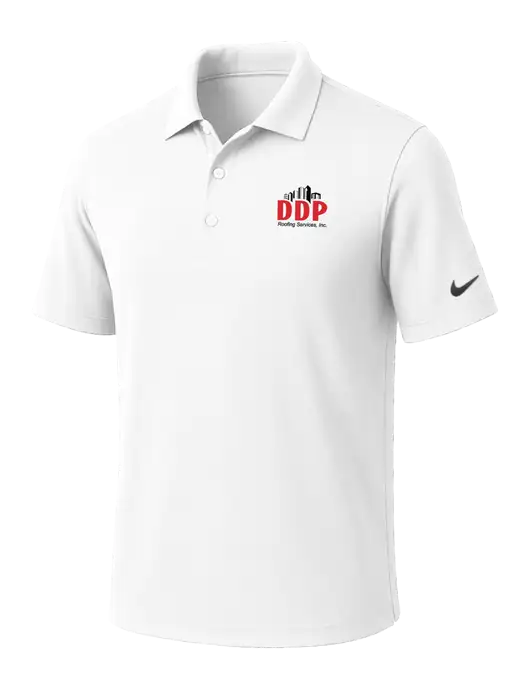 NIKE White Dri-Fit Micro Pique Polo w/DDP Roofing Services Logo