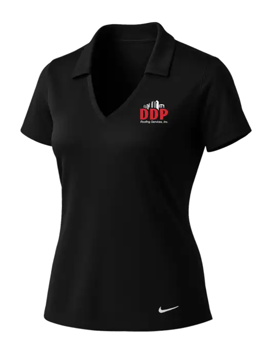 NIKE Black Womens Dri-Fit Vertical Mesh Polo w/DDP Roofing Services Logo