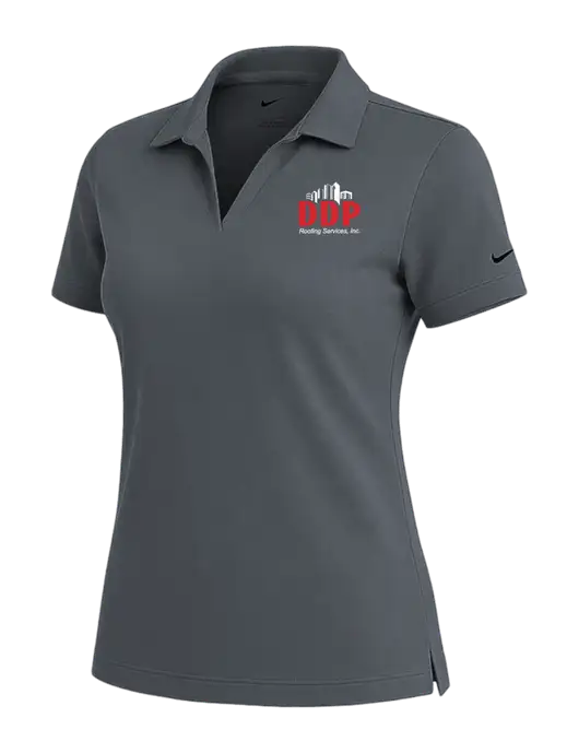 NIKE Dark Grey Womens Dri-Fit Micro Pique Polo w/DDP Roofing Services Logo