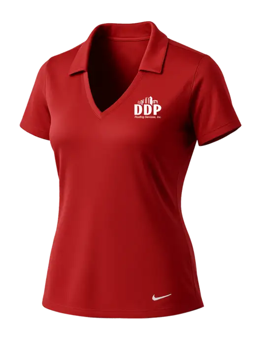 NIKE Red Womens Dri-Fit Vertical Mesh Polo w/DDP Roofing Services Logo