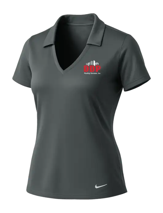 NIKE Dark Grey Womens Dri-Fit Vertical Mesh Polo w/DDP Roofing Services Logo