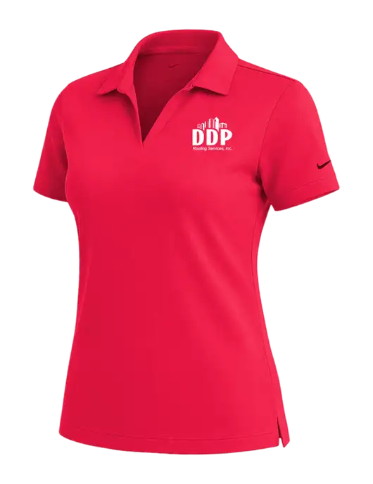 NIKE Red Womens Dri-Fit Micro Pique Polo w/DDP Roofing Services Logo