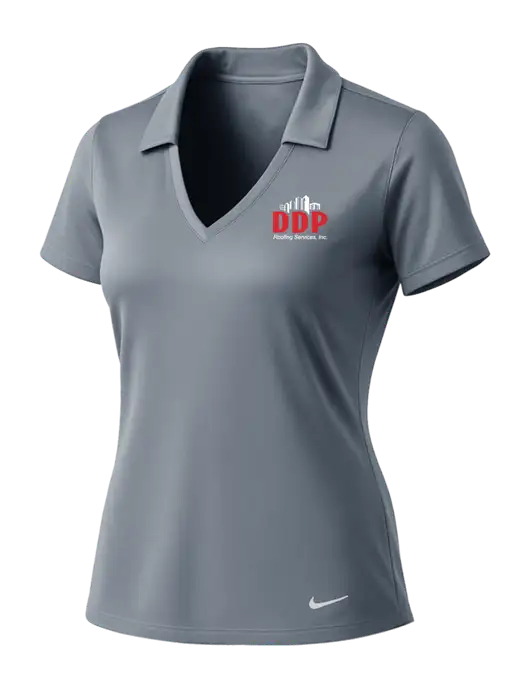 NIKE Medium Grey Womens Dri-Fit Vertical Mesh Polo w/DDP Roofing Services Logo