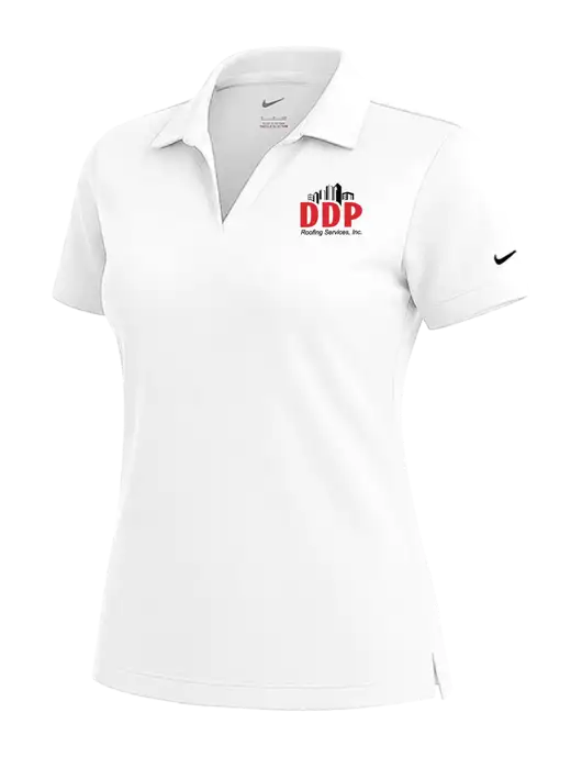NIKE White Womens Dri-Fit Micro Pique Polo w/DDP Roofing Services Logo