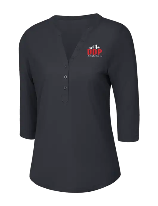 OGIO Charcoal Grey Jewel Henley w/DDP Roofing Services Logo