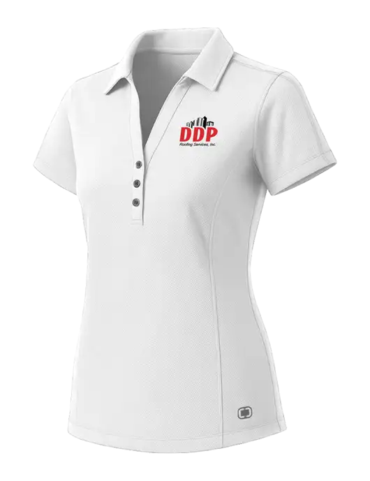 OGIO Womens White ONYX Polo w/DDP Roofing Services Logo