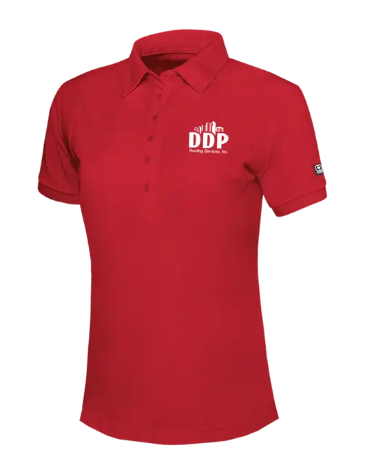 OGIO Womens Red Jewel Polo w/DDP Roofing Services Logo
