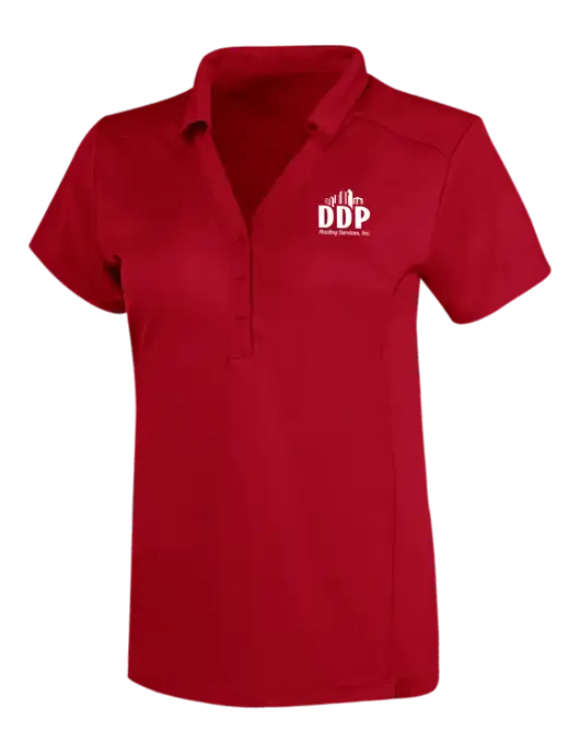 OGIO Red Womens Framework Polo w/DDP Roofing Services Logo