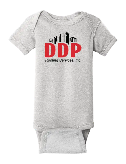 Rabbit Skins Light Grey Heather Infant Short Sleeve Baby Rib Bodysuit w/DDP Roofing Services Logo