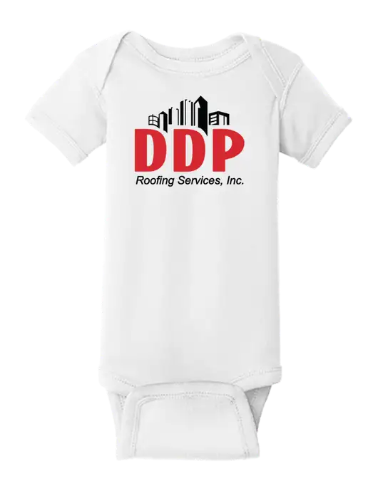 Rabbit Skins White Infant Short Sleeve Baby Rib Bodysuit w/DDP Roofing Services Logo
