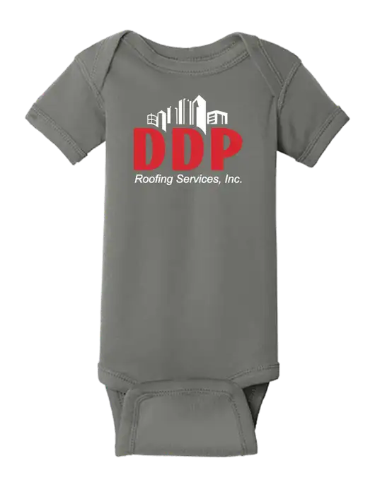 Rabbit Skins Charcoal Infant Short Sleeve Baby Rib Bodysuit w/DDP Roofing Services Logo