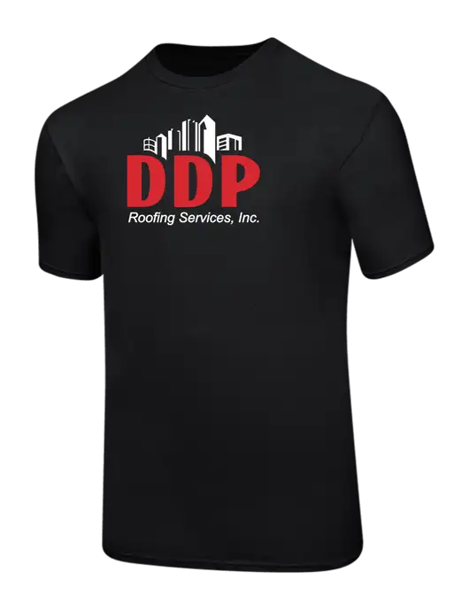 Ring Spun Jet Black 4.5 oz T-Shirt w/DDP Roofing Services Logo