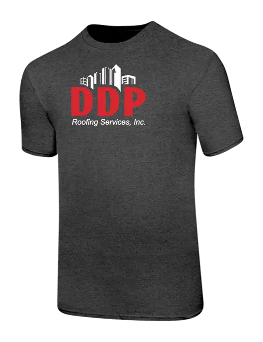 Ring Spun Dark Heather Grey 4.5 oz T-Shirt w/DDP Roofing Services Logo