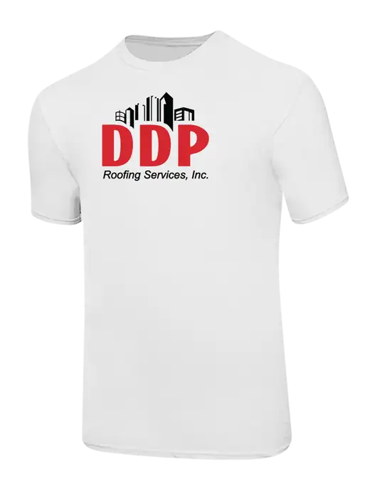 Ring Spun White 4.5 oz T-Shirt w/DDP Roofing Services Logo