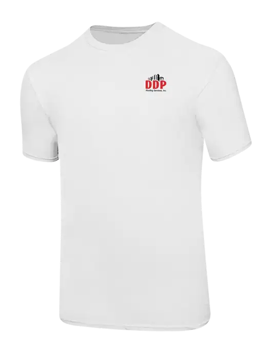 Ring Spun White 4.5 oz T-Shirt w/DDP Roofing Services Logo