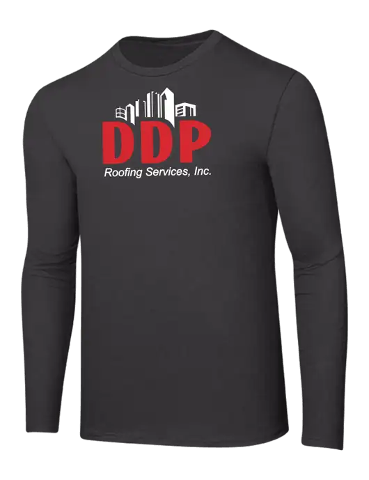 Ring Spun Charcoal 4.5 oz Long Sleeve T-Shirt w/DDP Roofing Services Logo
