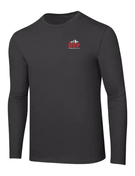 Ring Spun Charcoal 4.5 oz Long Sleeve T-Shirt w/DDP Roofing Services Logo