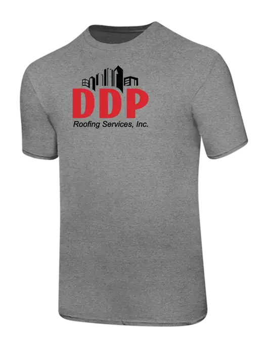 Ring Spun Light Heather Grey 4.5 oz T-Shirt w/DDP Roofing Services Logo
