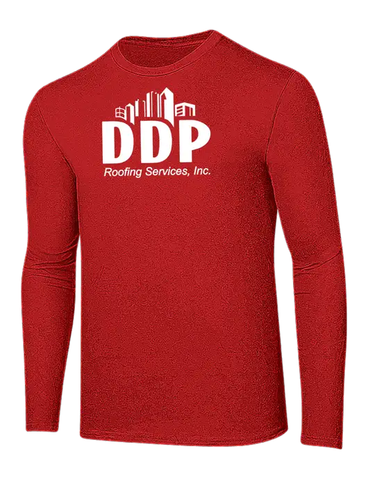 Ring Spun Dark Red 4.5 oz Long Sleeve T-Shirt w/DDP Roofing Services Logo